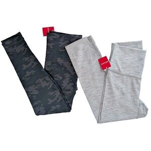Lot Of 2 SPANX 7/8 Leggings Look At Me Hi Waist Blk Camo & Gray Soft & Smooth Lg
